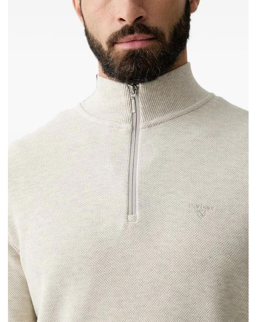 Barbour White Ravensworth Quarter-Zip Embroidered-Logo Sweatshirt for men