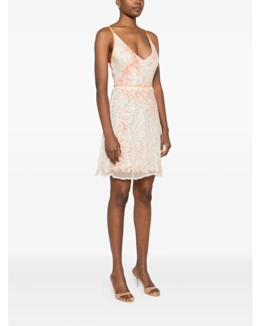 Gemy Maalouf Natural Lace-Pattern Mini Dress