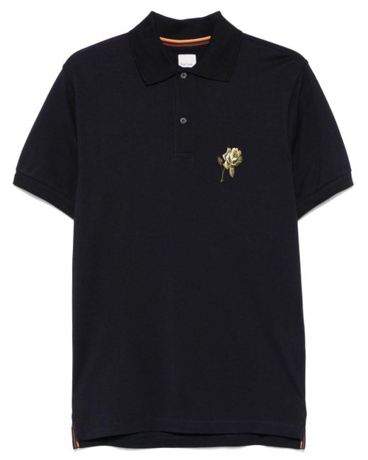 Paul Smith Black Rose-Embroidered Polo Shirt for men