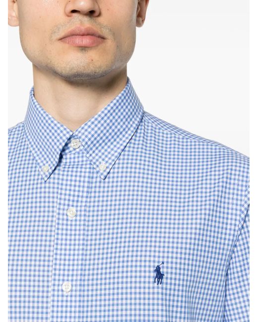 Polo Ralph Lauren Blue Polo Pony Checked Polo Shirt for men
