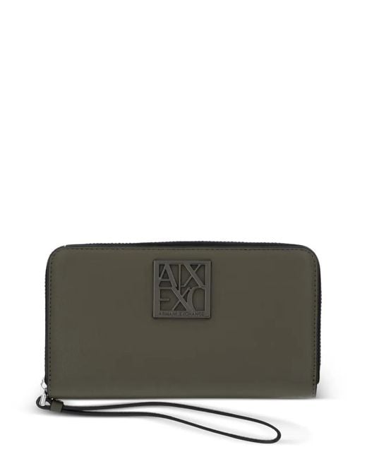 ARMANI EXCHANGE Gray Logo-Plaque Zip-Around Wallet