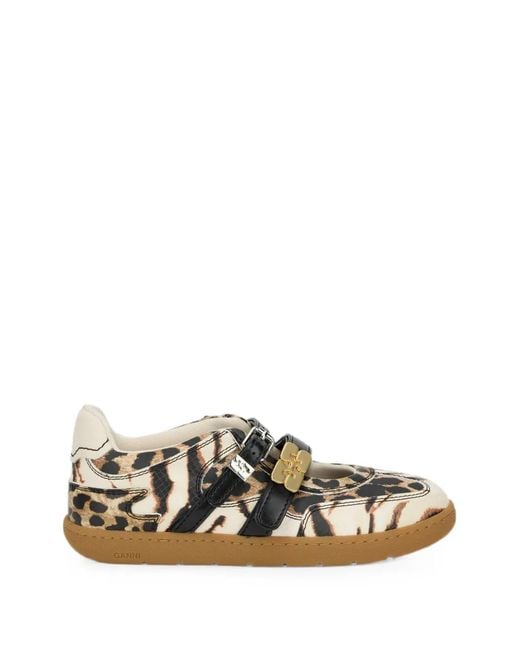 Ganni White Animal-Print Buckle Ballet Flats