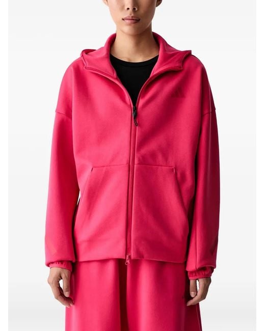 Adidas Red Logo-Print Zip-Up Hoodie