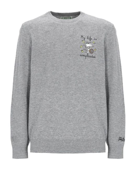 Mc2 Saint Barth Gray X Peanuts Snoopy Embroidered Sweater for men