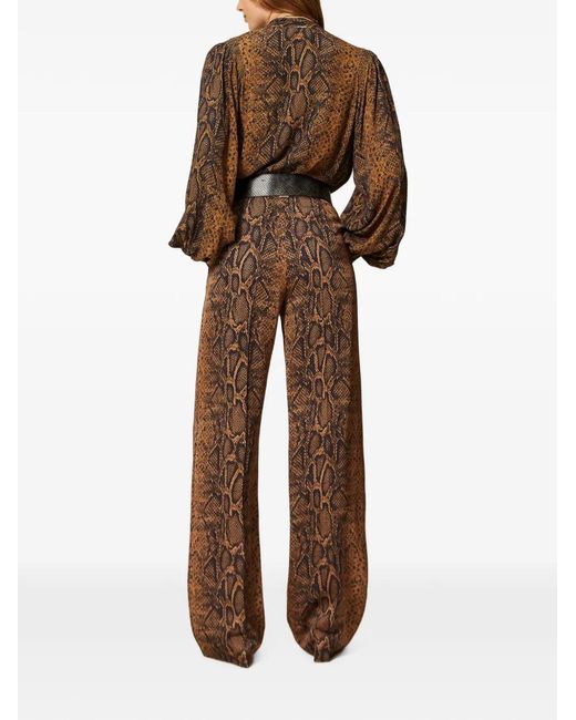 Twinset Brown Pantalon Ample À Imprimé Peau De Python