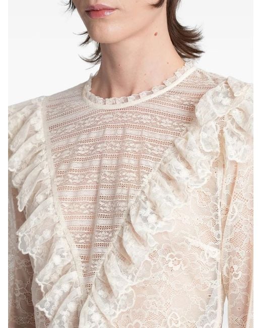 Antik Batik White Flowi Ruffled Lace-Trimmed Top