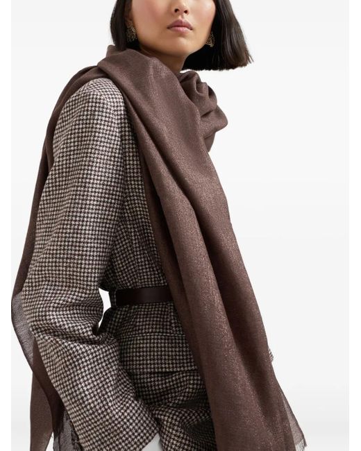 Brunello Cucinelli Brown Frayed-Edge Scarf