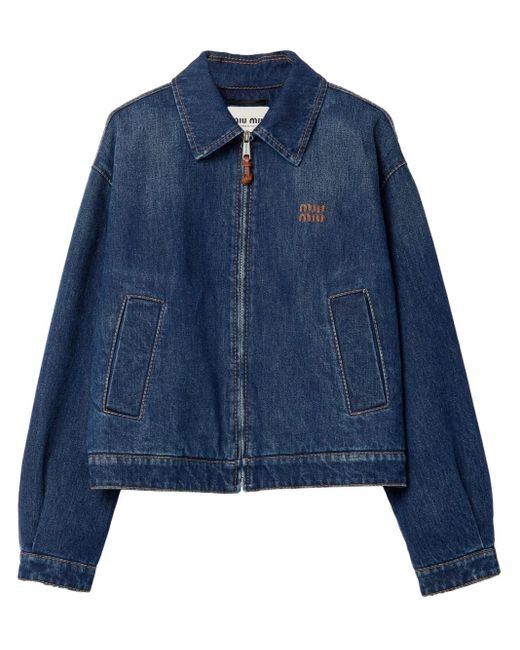 Miu Miu Blue Oversized Zip-Up Denim Jacket
