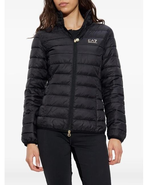 EA7 Black Zip-Fastening Puffer Jacket