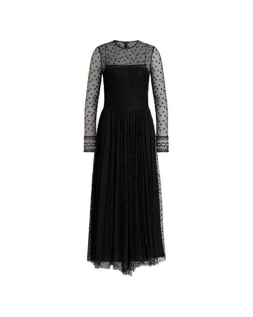 Alberta Ferretti Black Lace Long-Sleeved Maxi Dress