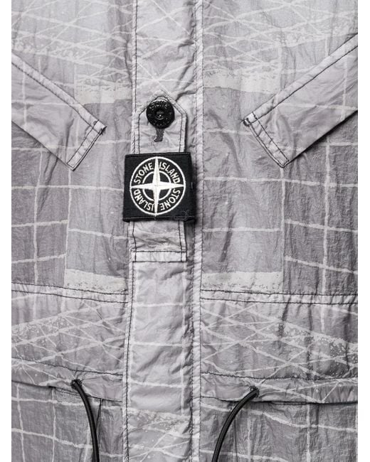 Stone Island Gray Abstract-Print Hooded Lightweight Jacket for men