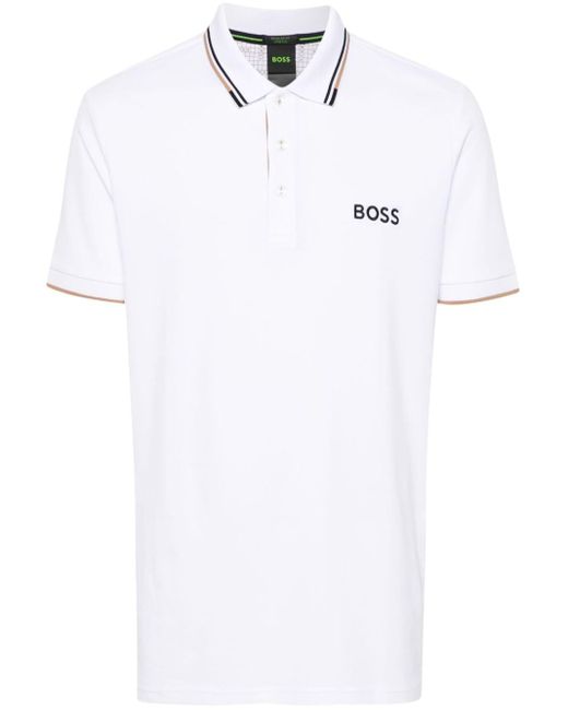 Polo à logo brodé Boss pour homme en coloris White