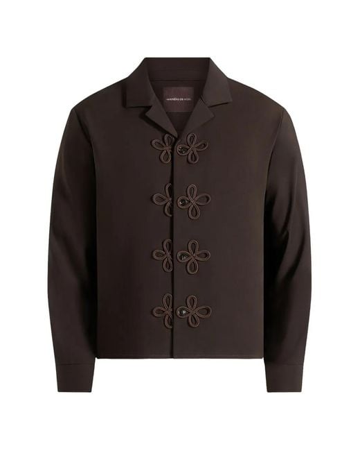 Manière De Voir Black Valen Applique-Detail Long-Sleeve Shirt for men