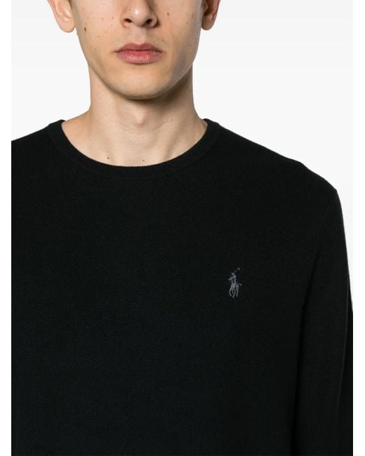 Polo Ralph Lauren Black Embroidered-Logo Cotton Jumper for men
