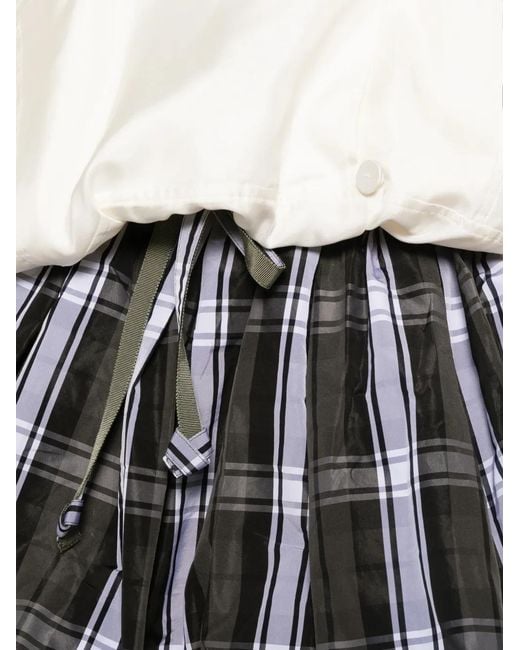 Patou White Tartan-Print Bubble-Hem Skirt