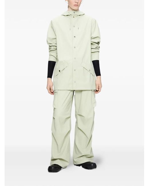 Rains White Buttoned Hooded Jacket