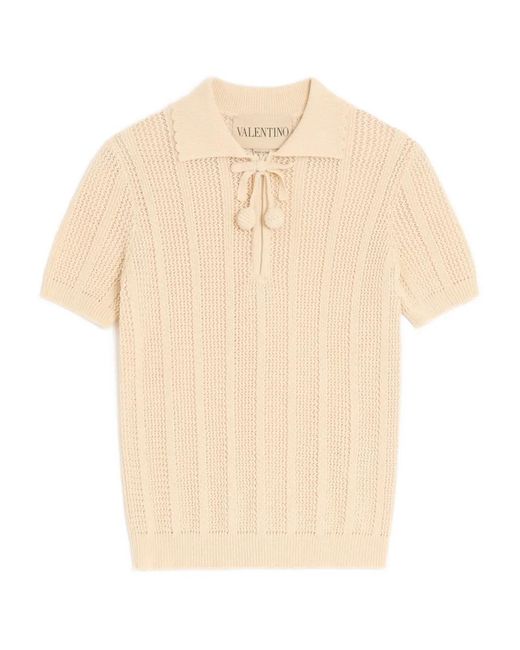 Valentino Garavani Natural Cotton Knitted Polo Top