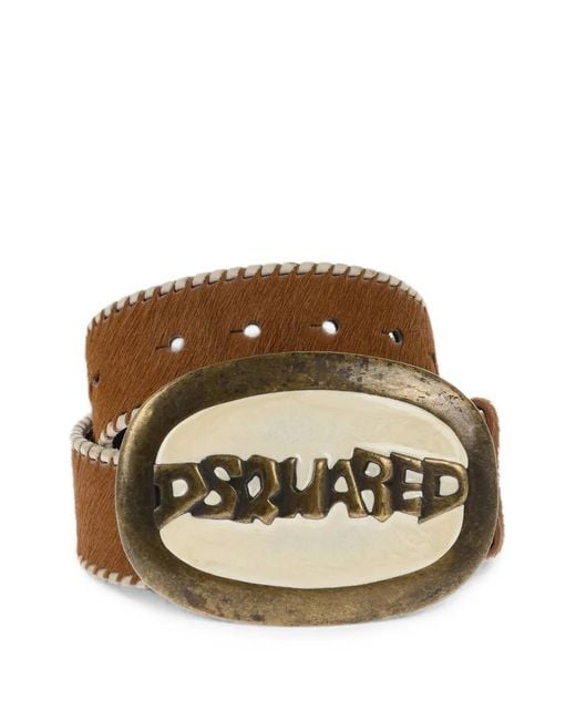 DSquared² Metallic Logo-Buckle Whipstitch-Trim Belt
