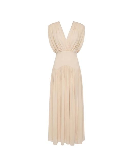 Nicholas White Giana Plunging-Neck Pleated Maxi Dress