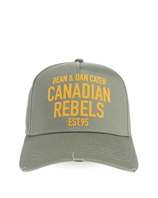 DSquared² Green Distressed Graphic Baseball Cap for men