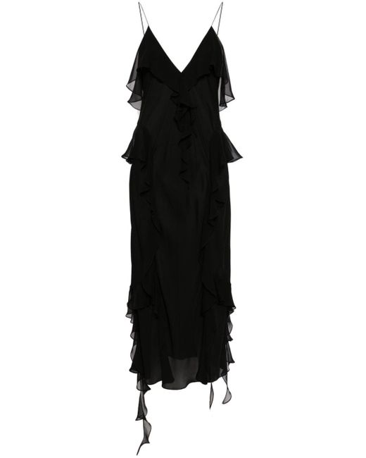 Khaite Black Pim Ruffled Midi Dress