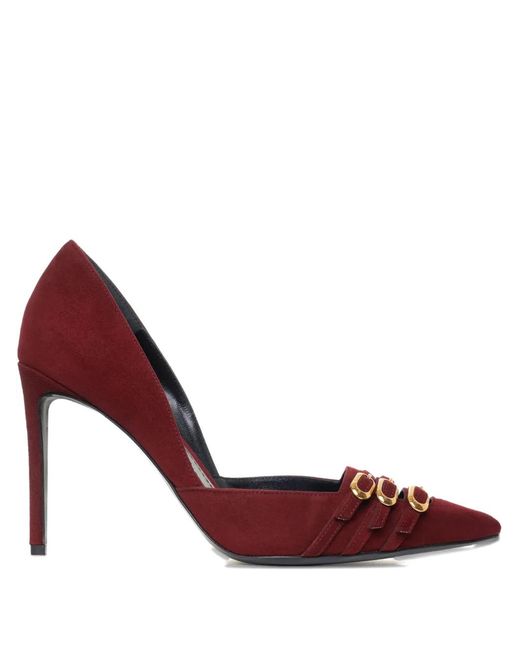 Ginissima Red 100Mm Gina Buckle Suede Pumps