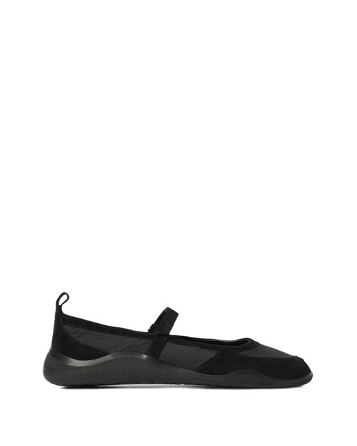 Vic Matié Black Suede-Panelled Touch-Strap Ballet Flats