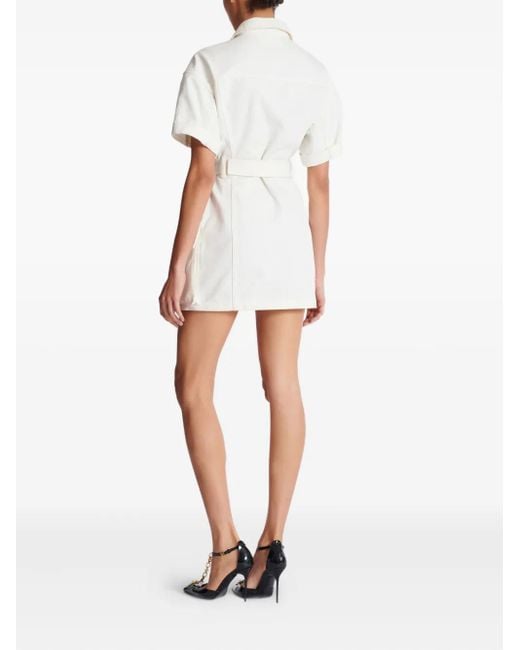 Balmain White Mini Lace-Up Canvas Dress