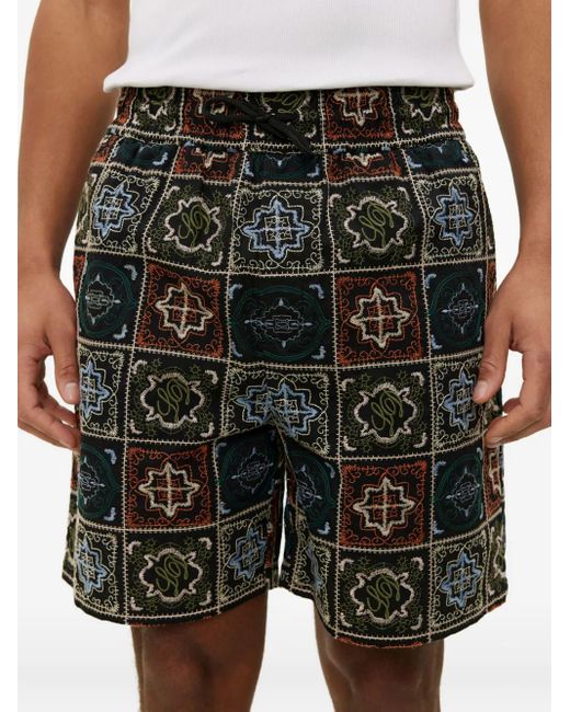 Les Deux Gray Patchwork-Embroidered Shorts for men