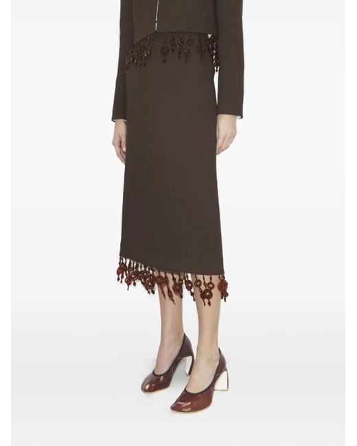 Tory Burch Gray Embellished Crepe Midi Skirt