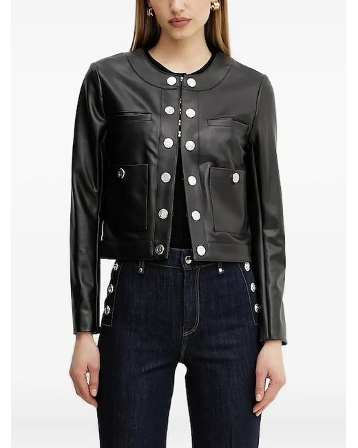 Guess Black Decorative-Button Cropped Jacket