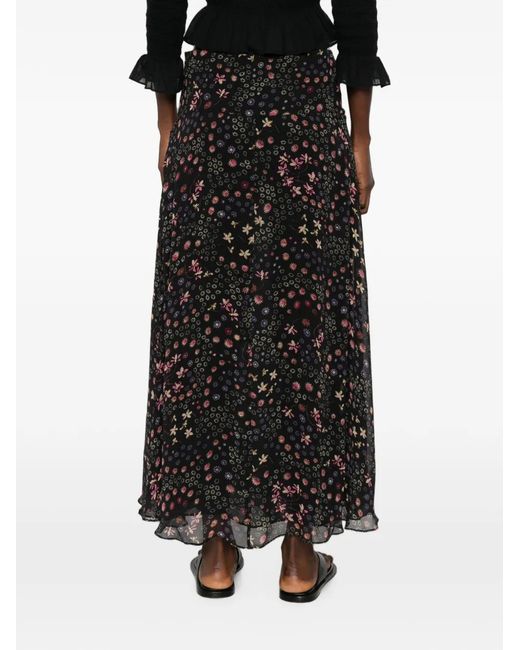 Isabel Marant Black Floral-Print Silk Maxi Skirt