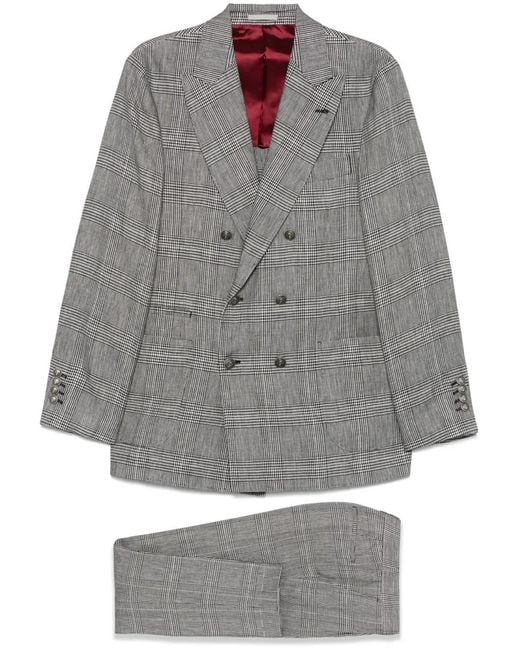 Brunello Cucinelli Gray Price Of Wales Suit for men
