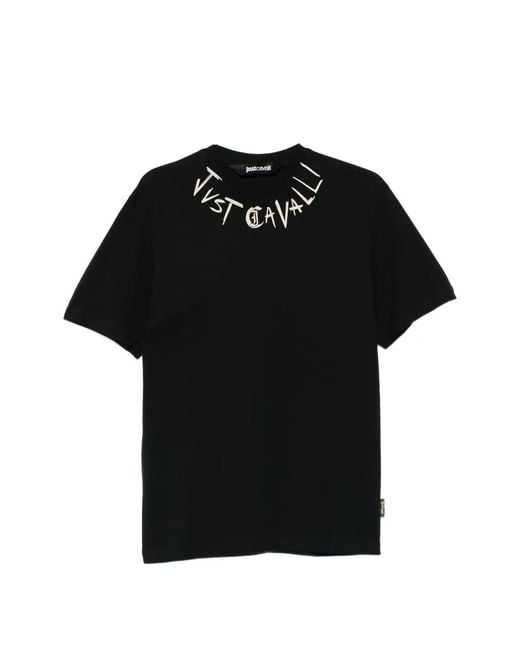 Just Cavalli Black T-Shirt With Logo On The Edge for men