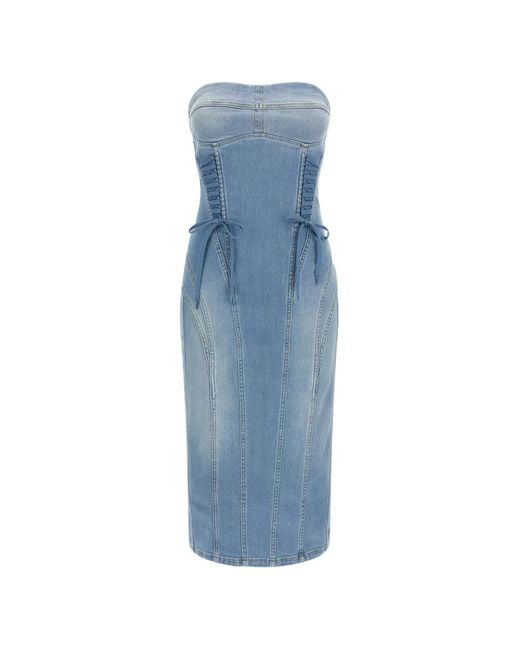 Elisabetta Franchi Stonewashed Bustier Denim Midi Fitted Dress in Blue |  Lyst