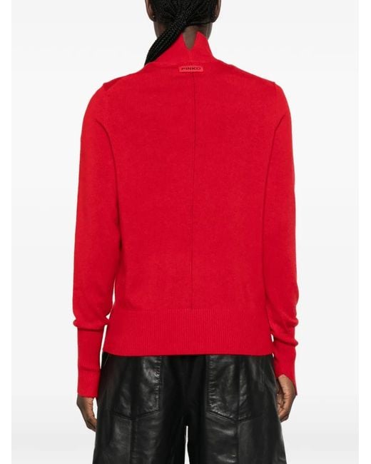Pinko Red High-Neck Logo-Patch Sweater