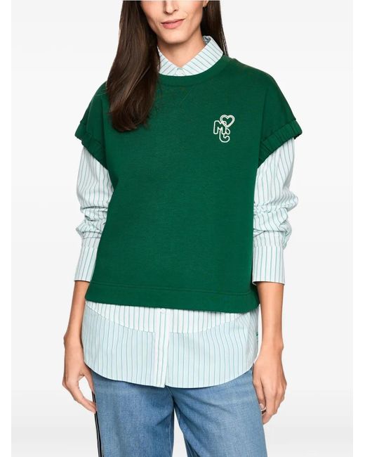 Marc Cain Green Logo-Embroidered Cap-Sleeve T-Shirt