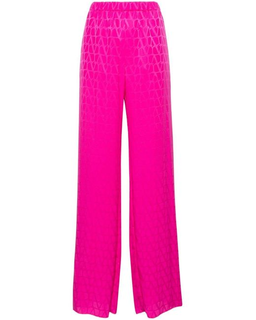 Valentino Garavani Pink Toile Iconographe Silk Palazzo Trousers