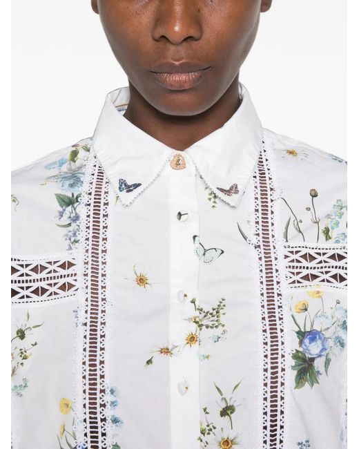 Camilla White Floral-Print Ruffled Shirt