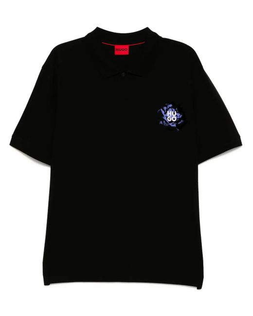 HUGO Black Logo-Print Polo Shirt for men