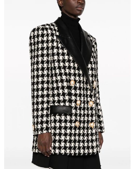 Moschino Black Houndstooth-Pattern Double-Breasted Jacket