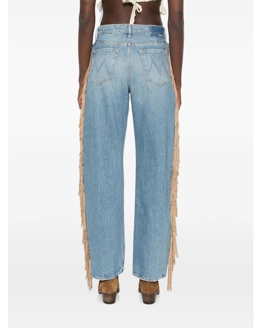 Mother Blue Fringe-Trim Jeans