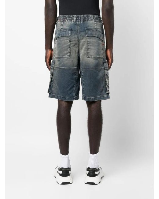 DIESEL Gray Patch-Pockets Denim Shorts for men