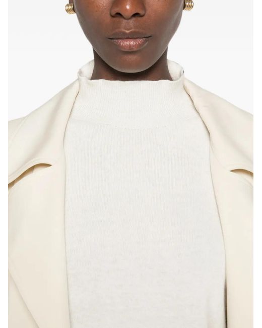 SERGIO MORETTI FIRENZE White Mock-Neck Ribbed-Trim Sweater