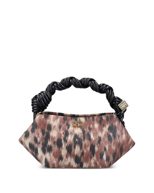 Ganni Brown Mini Bou Braided-Handle Tote Bag