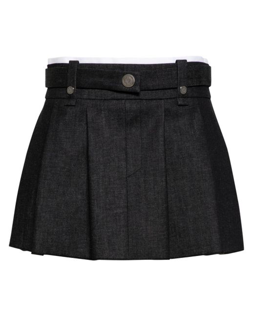 Maje Black Pleated Denim Miniskirt