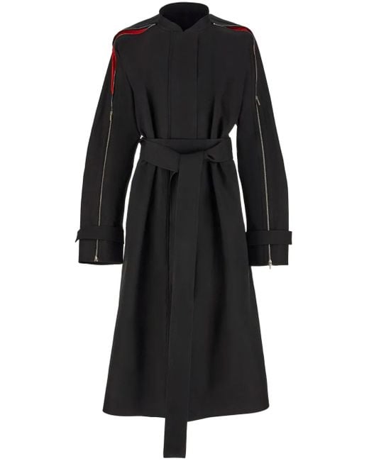 Ferragamo Black Zip-Detail Cotton Belted Trench Coat
