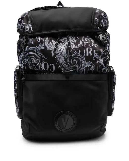 Versace Jeans Couture Black Baroque Logo-Print Backpack for men