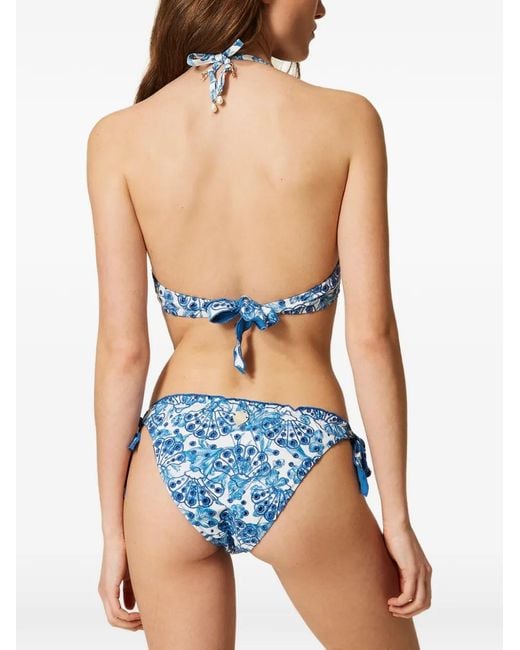 Twinset Blue Push-Up Bikini Top With Embroidery