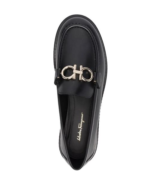 Ferragamo Black Rolo Chunky Leather Loafers